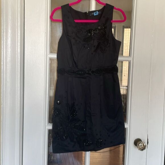 French connection black embroidered waist beaded office formal cocktail dress - Picture 4 of 15